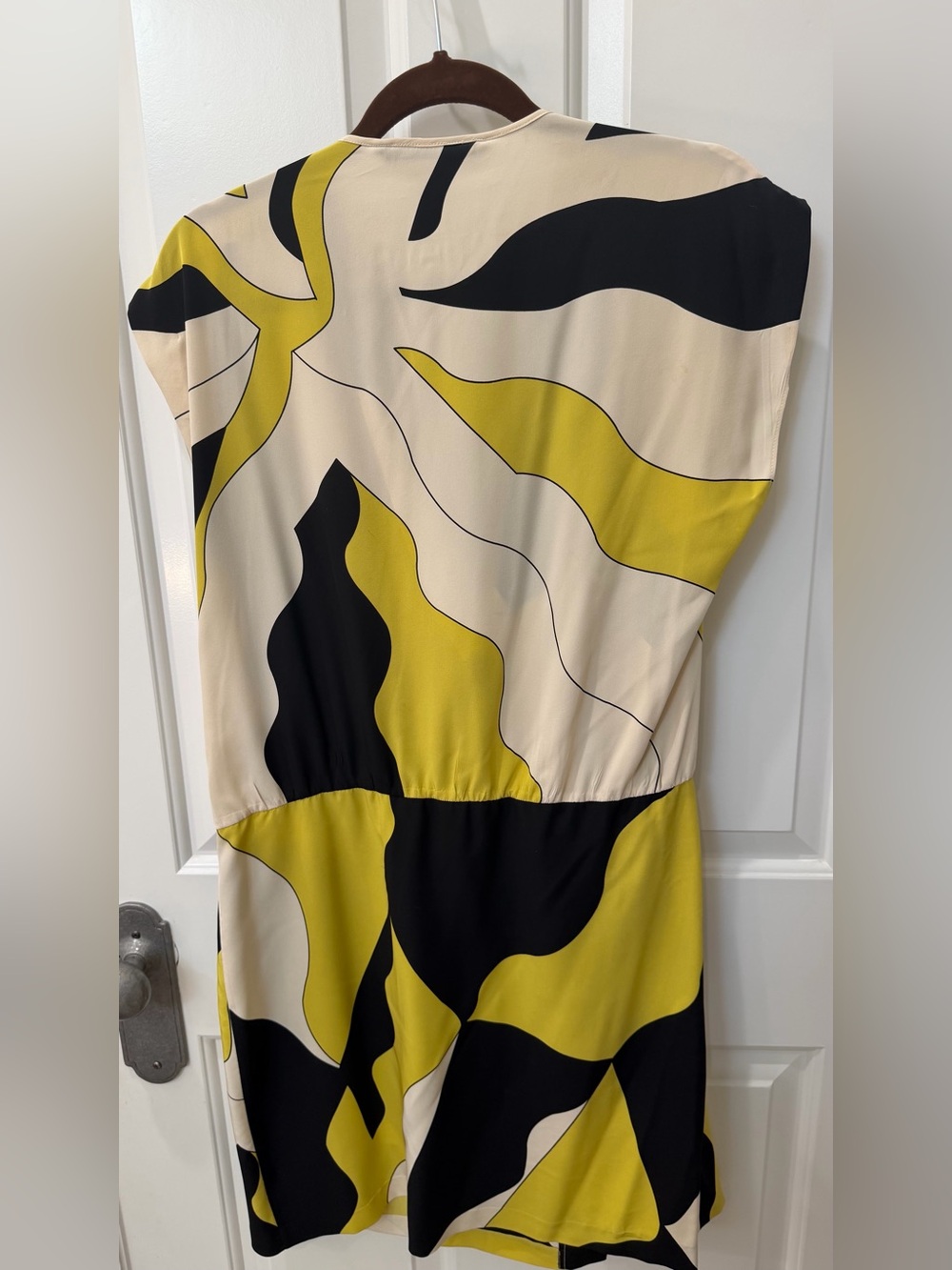 Vintage Diane Von Furstenberg Yellow, Black & Cream Midi Wrap Dress - Picture 2 of 4